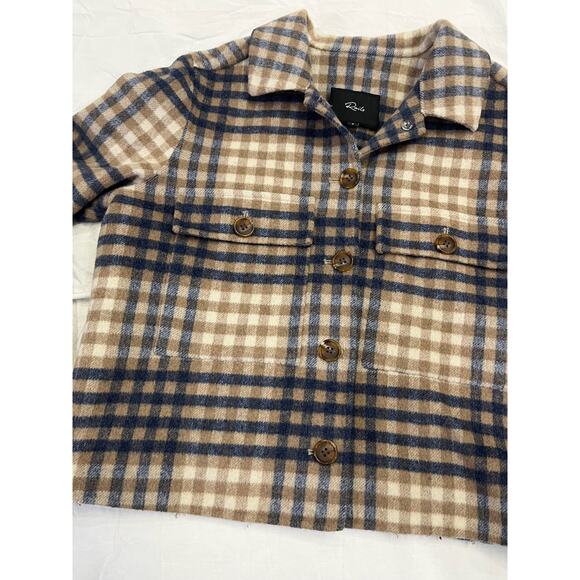 Rails Steffi Plaid Cropped Jacket, Size Small, Flannel Wool Blend, Blue/Beige - Picture 4 of 13
